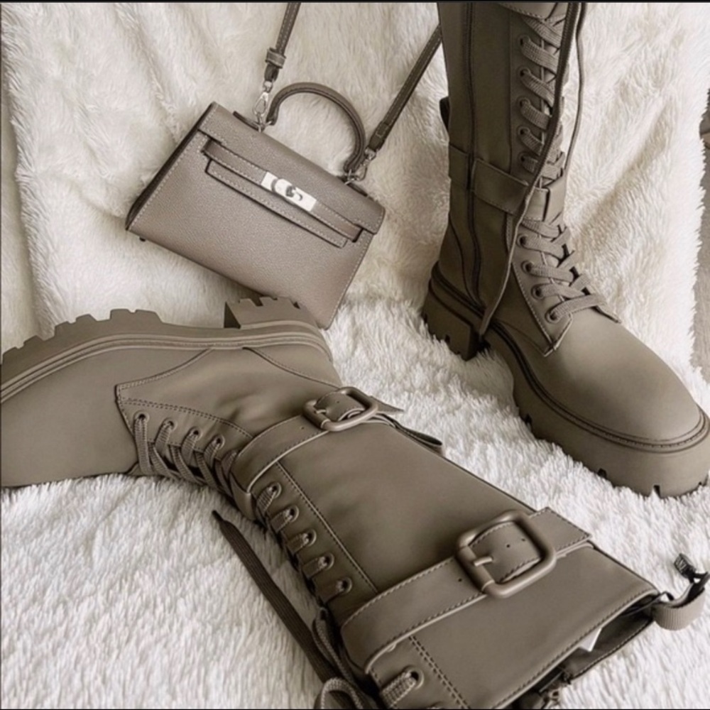 Zara Taupe Combat & Moto Boots